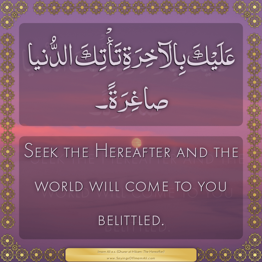 Seek the Hereafter and the world will come to you belittled.